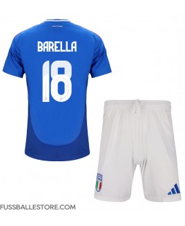 Günstige Italien Nicolo Barella #18 Heimtrikotsatz Kinder EM 2024 Kurzarm (+ Kurze Hosen)